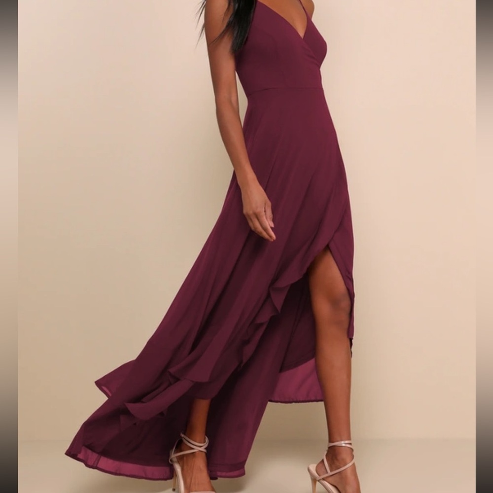Lulu’s In Love Forever Plum High Low Maxi Dress Burgundy Wine Red Medium